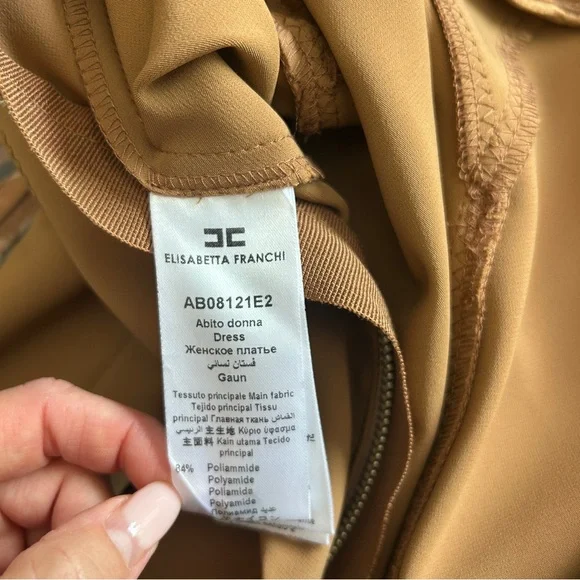 Elisabetta Franchi Abito Donna camel tan bodycon midi dress 40 EU or 6 usa - Picture 10 of 10